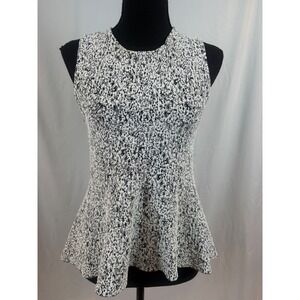Theory Colisha Lustrate Black White Textured Peplum Sleeveless Knit Top Small‎